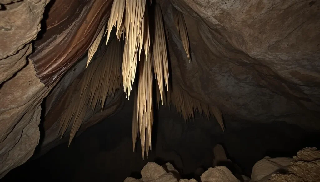 Natural limestone cave with stalactites in Batang Gadis National Park