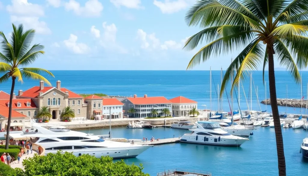 Nelson's Dockyard National Park with historic buildings and yachts, near Shirley Heights in Antigua Nelson's Dockyard National Park with historic buildings and yachts, near Shirley Heights in Antigua