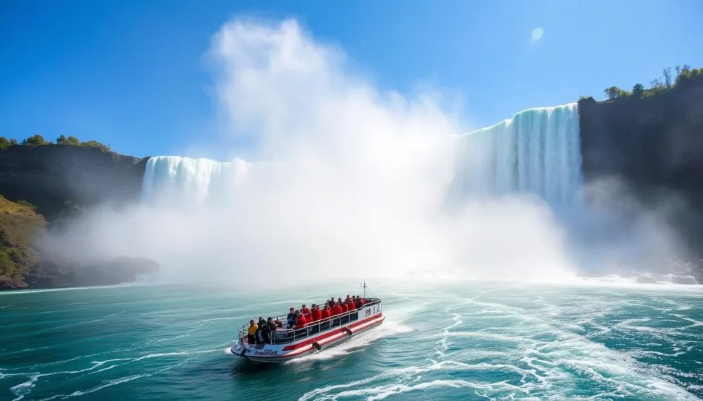 Niagara Falls with Hornblower boat tour approaching the falls