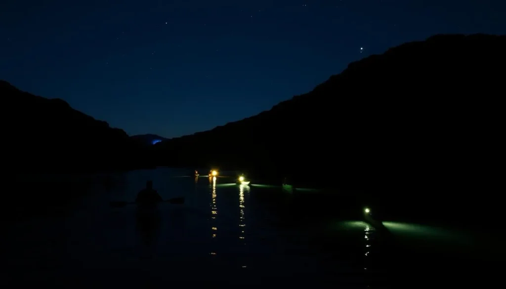 Night kayaking tour to see glow worms in McLaren Lake canyon