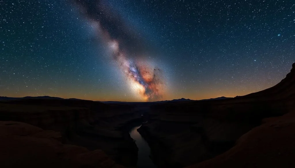 Night sky with Milky Way visible over Goosenecks State Park, Utah