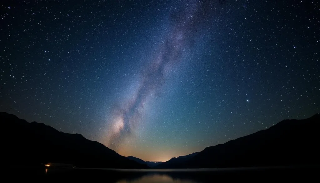 Night sky with stars over Raphstreng Tsho, showing the Milky Way