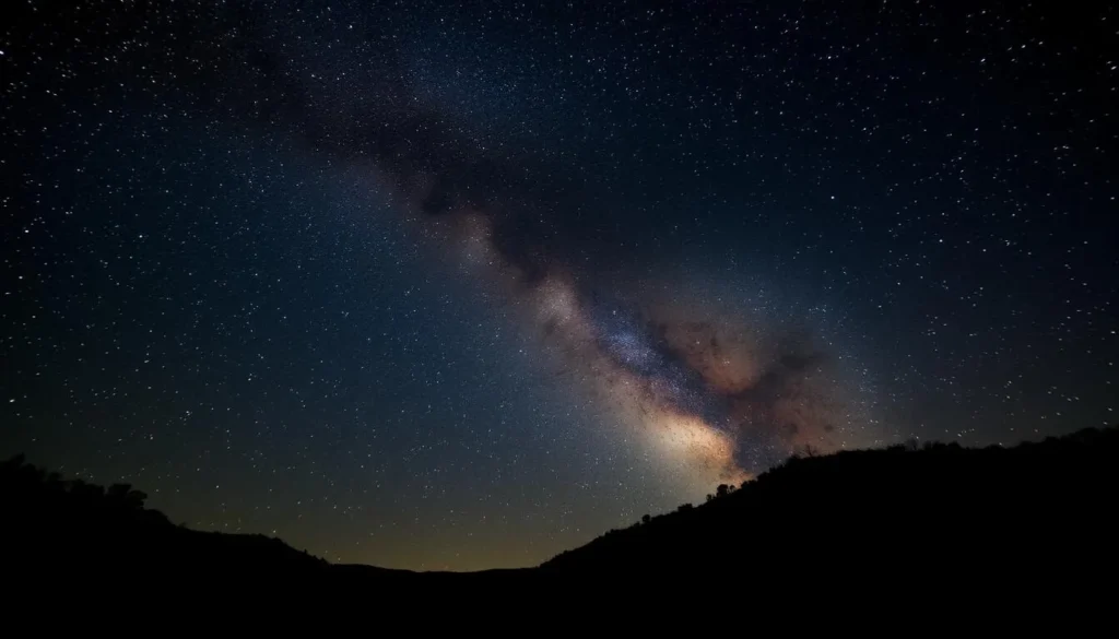 Night sky with stars visible above Pedernales Falls State Park landscape Night sky with stars visible above Pedernales Falls State Park landscape