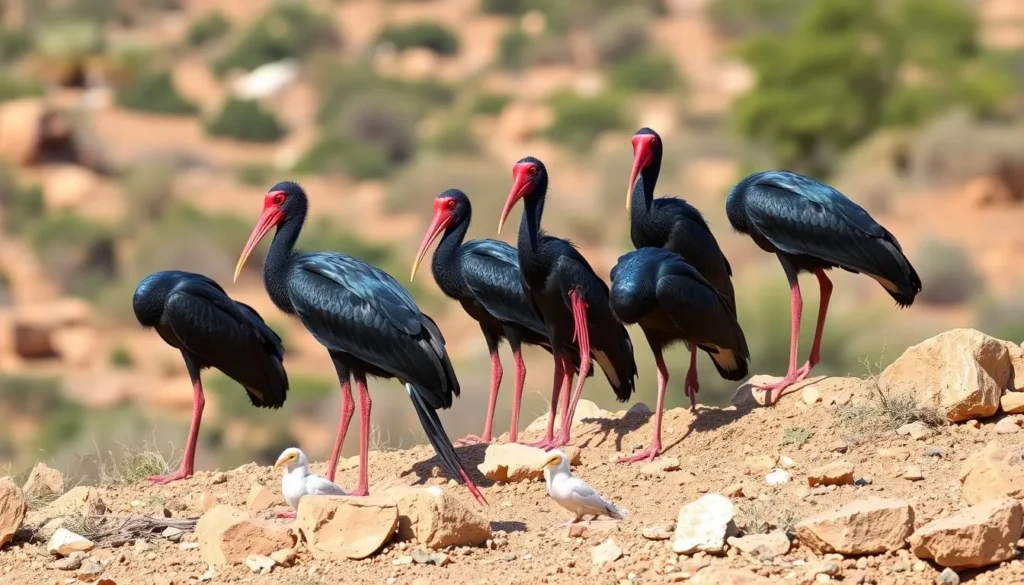 Northern Bald Ibis birds in their natural habitat at Souss-Massa National Park
