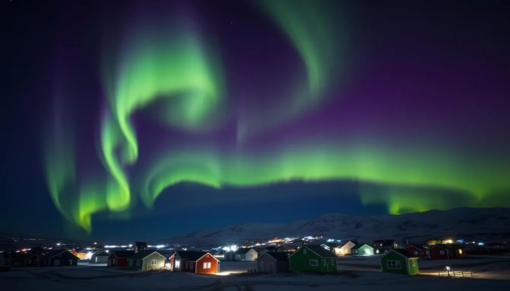 Northern Lights dancing over Nuuk's colorful houses - Nuuk, Greenland: Best Things to Do