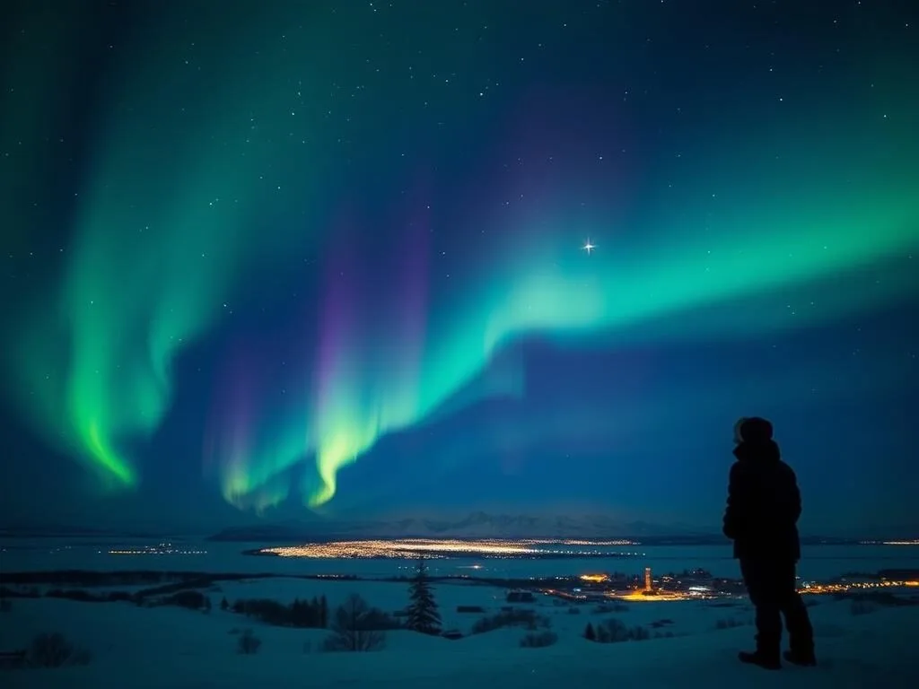 Northern Lights viewing spot near Sisimiut with colorful aurora display
