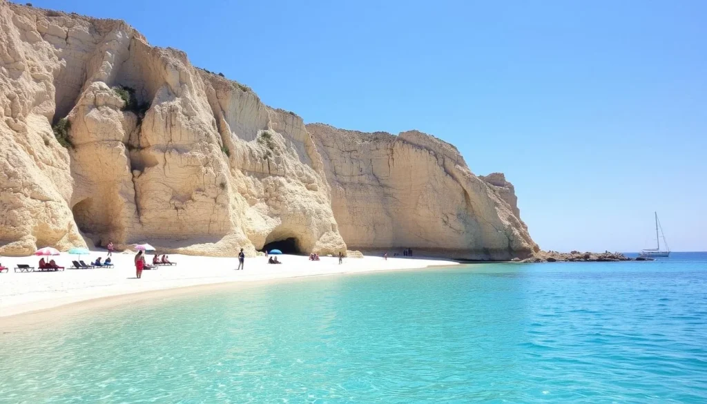 Nowhere Beach in Chekka, Lebanon with turquoise waters and limestone cliffs