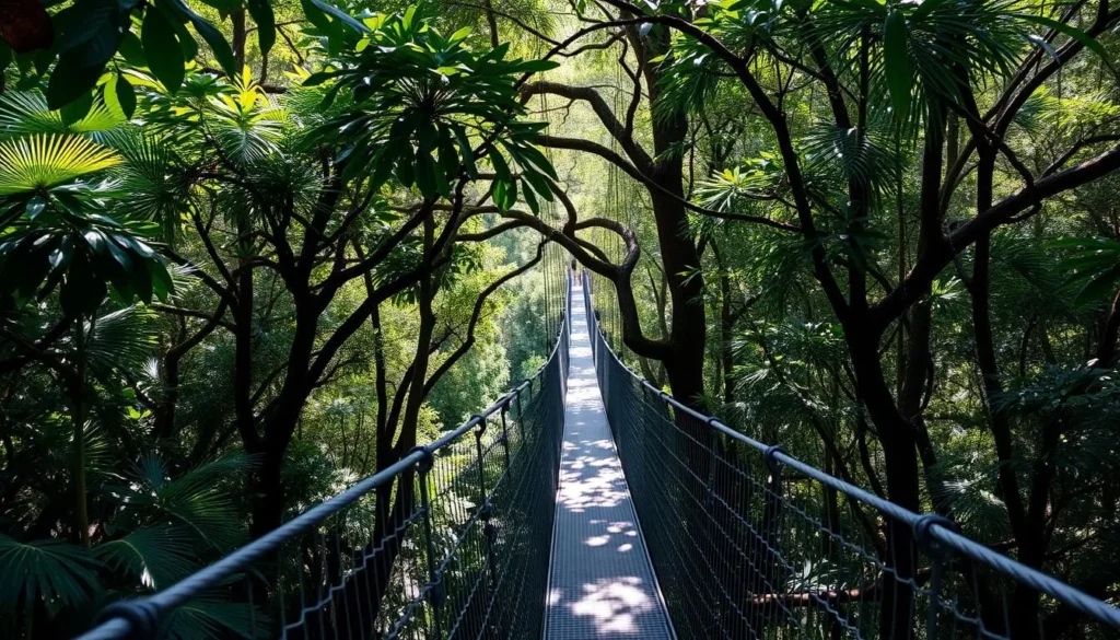 O'Reilly's Tree Top Walk suspended walkway through Lamington National Park rainforest canopy O'Reilly's Tree Top Walk suspended walkway through Lamington National Park rainforest canopy