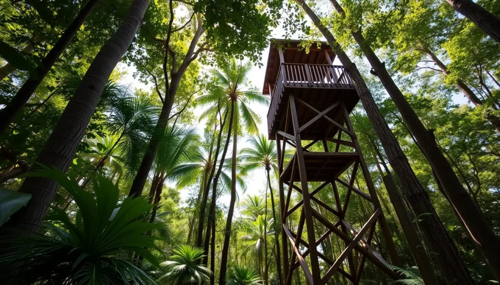 Observation tower in the forest at Half Moon Caye for bird watching