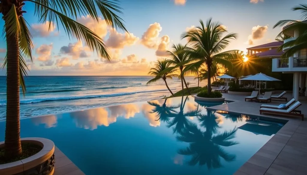 Oceanfront resort in Fajardo with pool and palm trees overlooking the Caribbean Sea