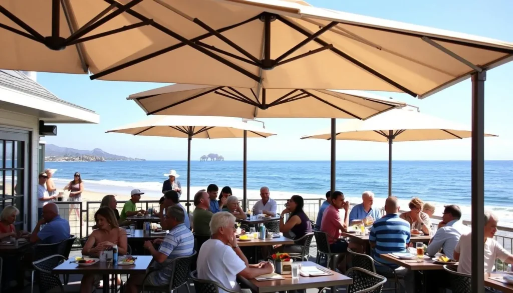 Oceanfront restaurant in Malibu with outdoor seating and coastal views