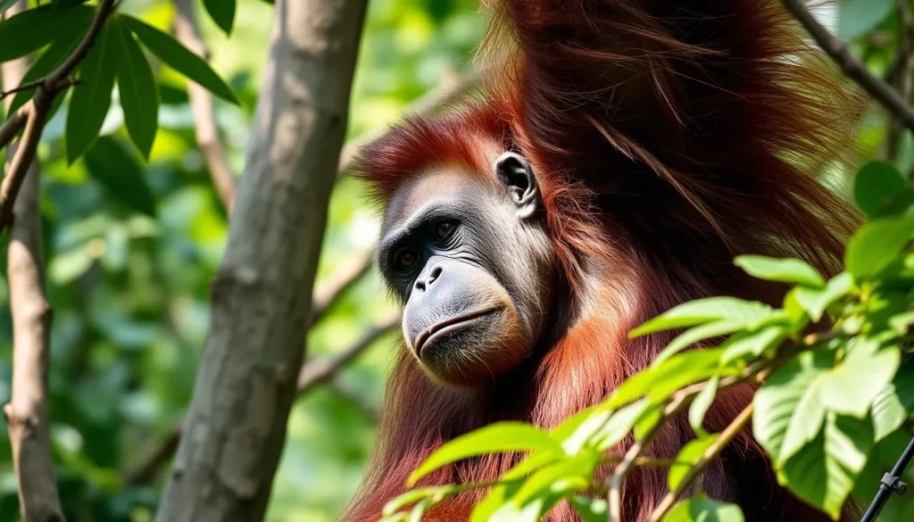 Orangutan at Samboja Lestari sanctuary in natural habitat