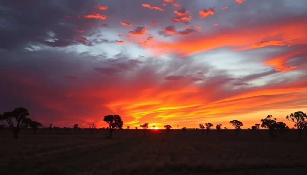 Outback sunset over Blackall Town, Queensland showing the beautiful landscape visitors can experience Outback sunset over Blackall Town, Queensland showing the beautiful landscape visitors can experience