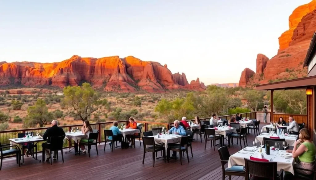 Outdoor dining at Glen Helen Lodge with views of the West MacDonnell Ranges, a perfect way to relax after exploring things to do in the park