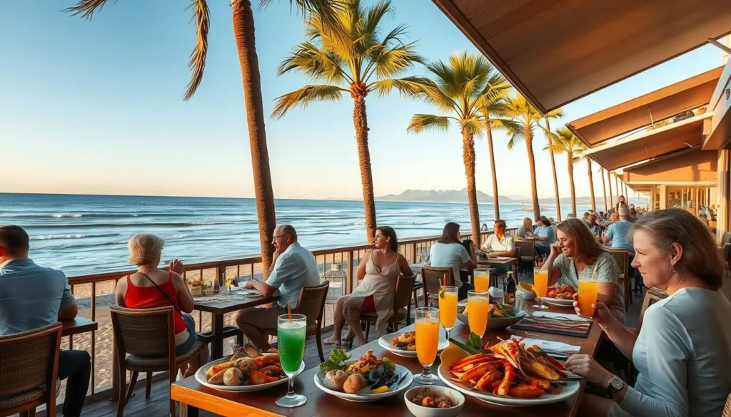 Outdoor dining at a beachfront restaurant in Gold Coast Queensland during the best time to visit in autumn Outdoor dining at a beachfront restaurant in Gold Coast Queensland during the best time to visit in autumn