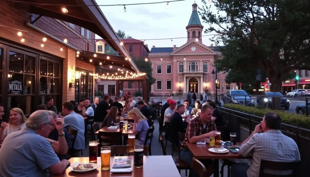 Outdoor dining at a restaurant on the San Marcos Downtown Square Outdoor dining at a restaurant on the San Marcos Downtown Square