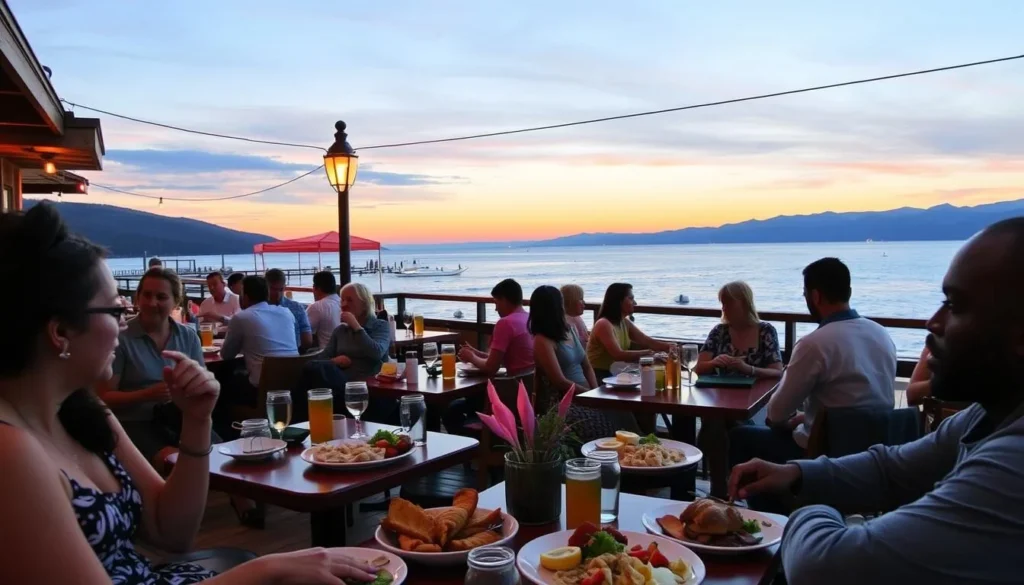 Outdoor dining with lake views at a Kings Beach restaurant