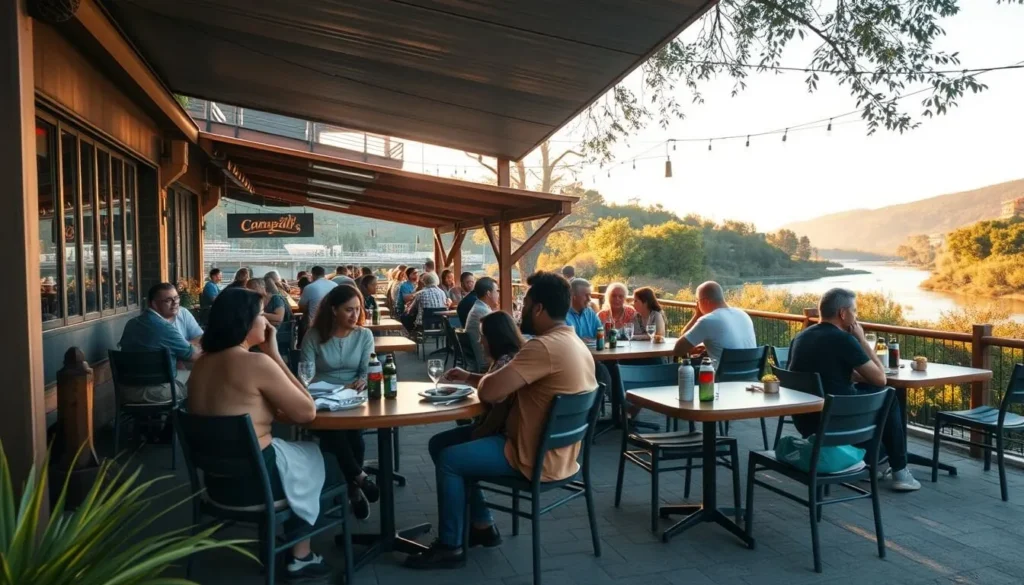Outdoor dining with view of Eel River near Benbow State Recreation Area Outdoor dining with view of Eel River near Benbow State Recreation Area