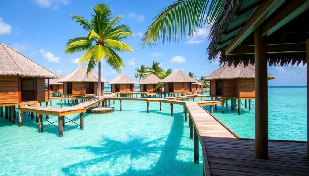 Overwater bungalows at Blue Marlin Beach Resort on South Water Caye