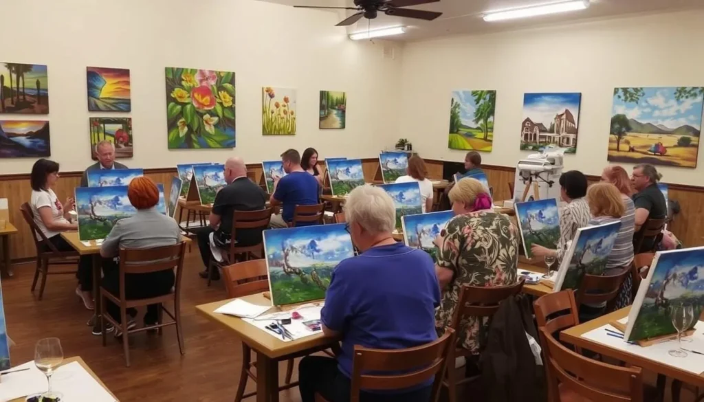 Painting with a Twist studio in Harker Heights with art class in session