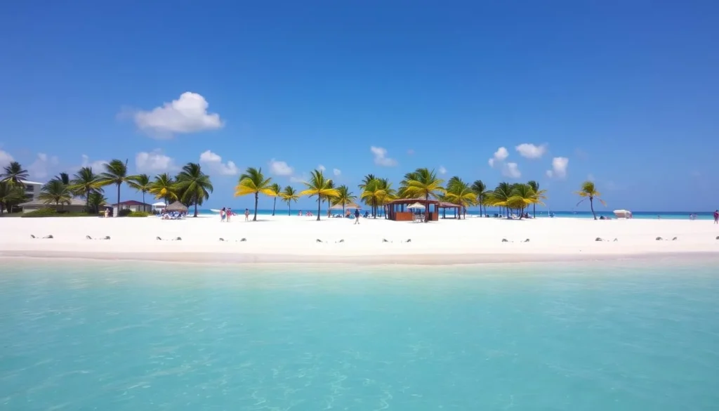 Palm Beach in Aruba during perfect weather conditions showing calm turquoise waters, best time to visit Aruba
