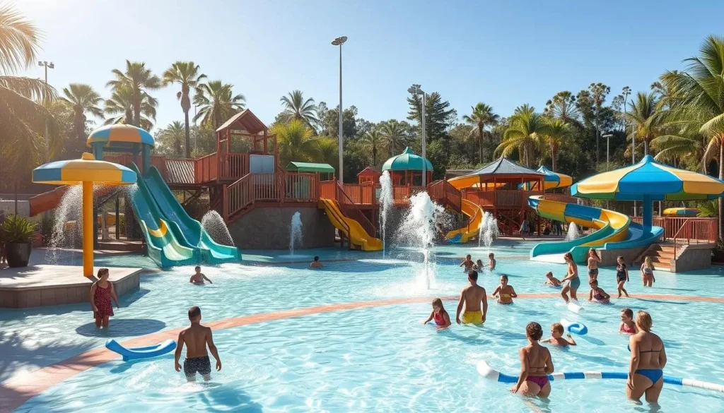 Palmerston Waterpark during dry season with families enjoying water slides and splash zones Palmerston Waterpark during dry season with families enjoying water slides and splash zones