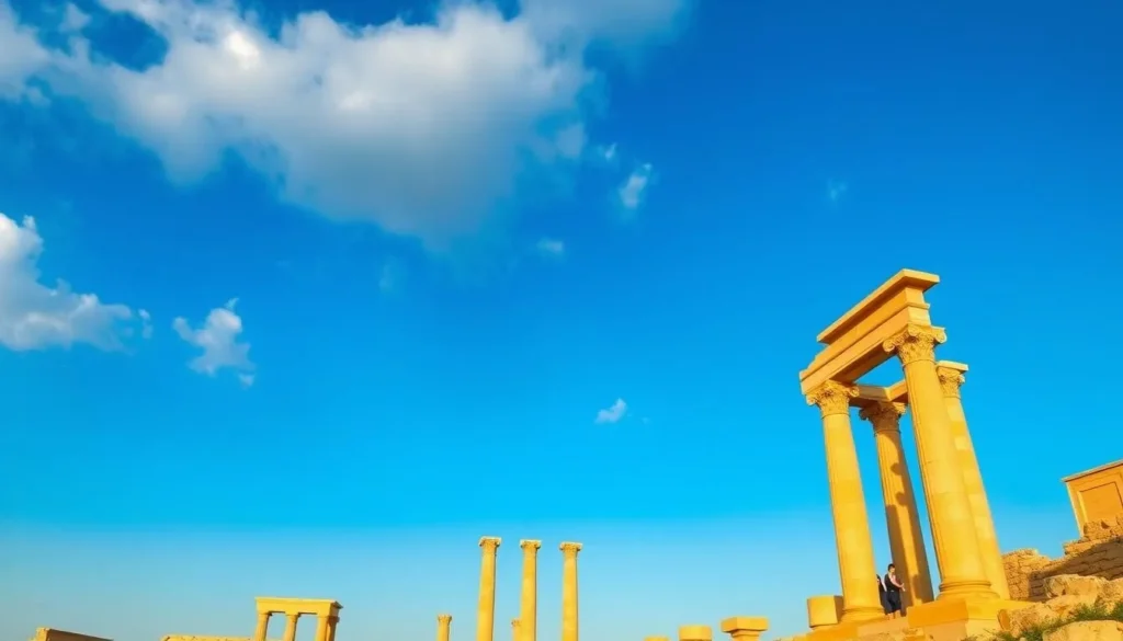 Palmyra ruins during spring season with comfortable weather for exploring Palmyra Syria best things to do
