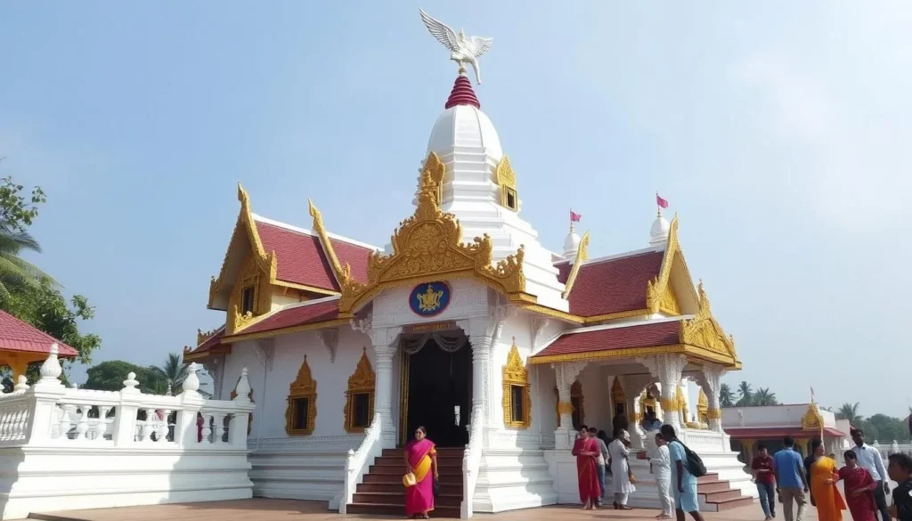 Panadura Gangaramaya Temple near Bolgoda Lake with traditional Sri Lankan Buddhist architecture