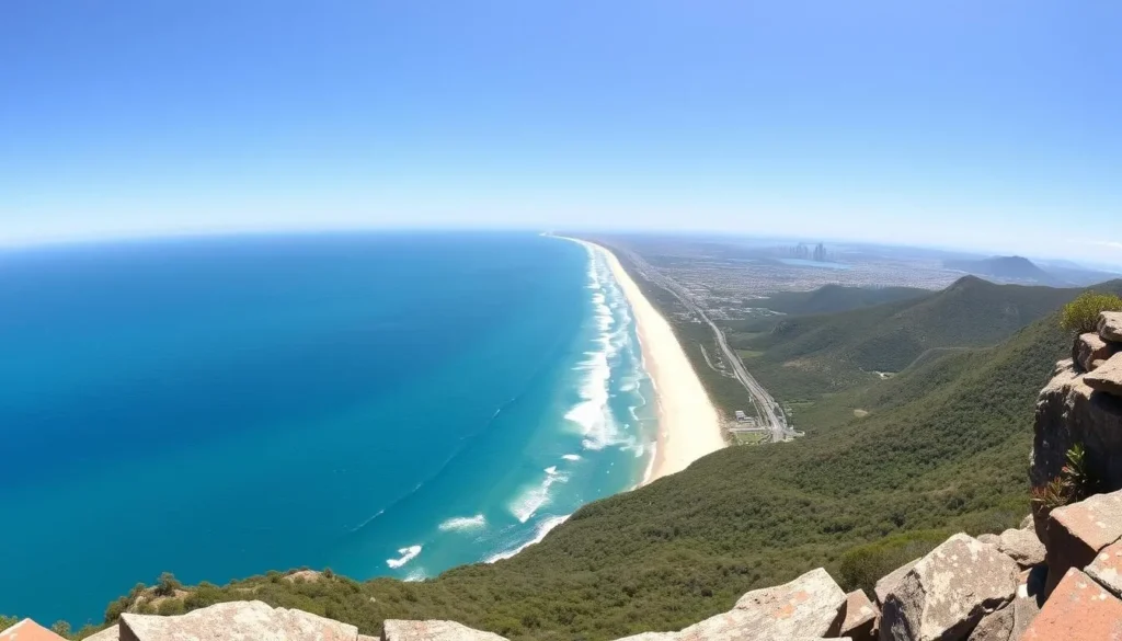 Panoramic coastal views from Tumgun Lookout in Burleigh Head National Park