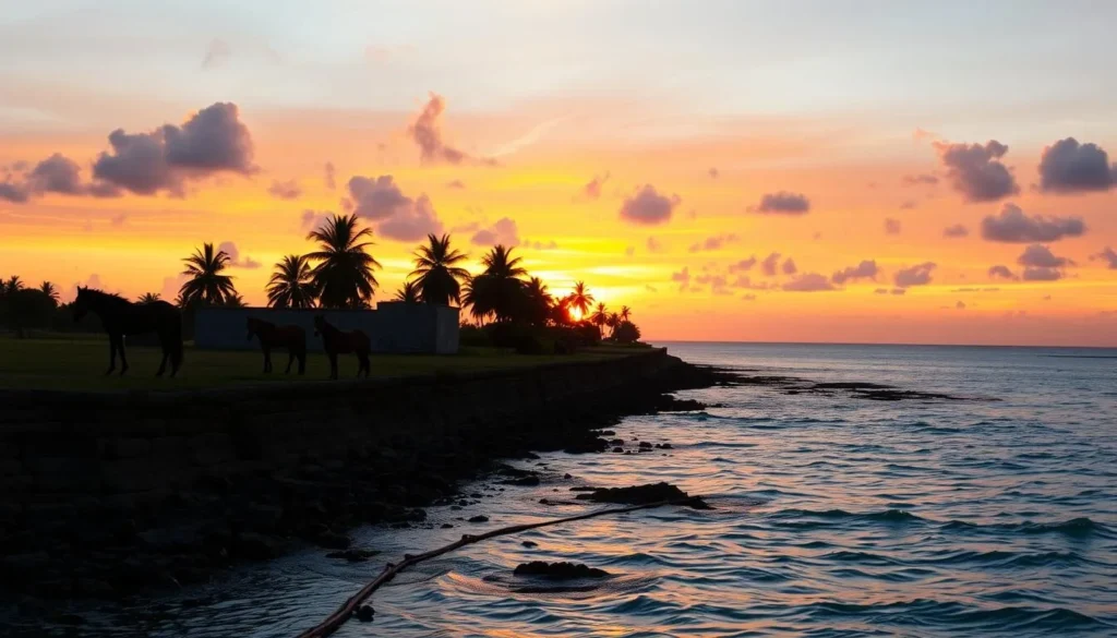 Panoramic sunset view of Delft Island's coastline and landscape