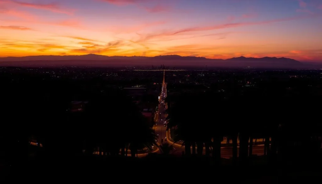 Panoramic sunset view of Errachidia Morocco with palm groves and desert mountains