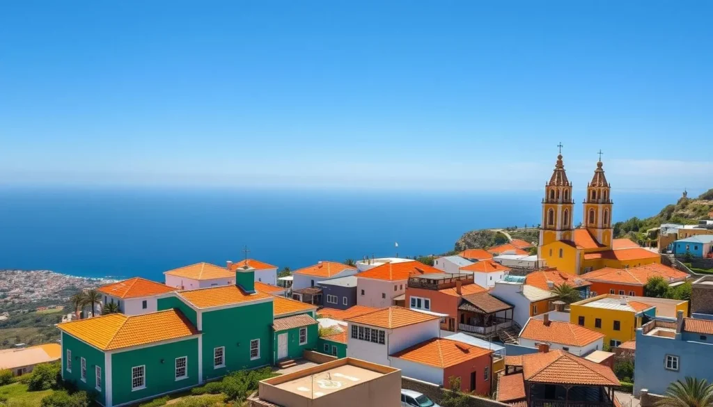 Panoramic view from Alto da Sé in Olinda showing colorful buildings and the Atlantic Ocean Panoramic view from Alto da Sé in Olinda showing colorful buildings and the Atlantic Ocean