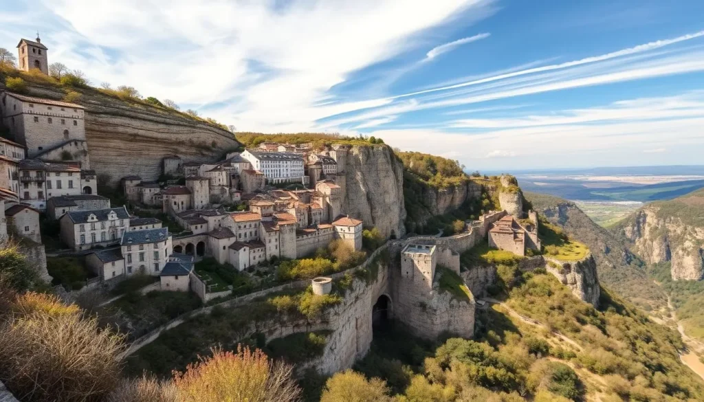 Panoramic view from L'Hospitalet viewpoint showing Rocamadour village on the cliff