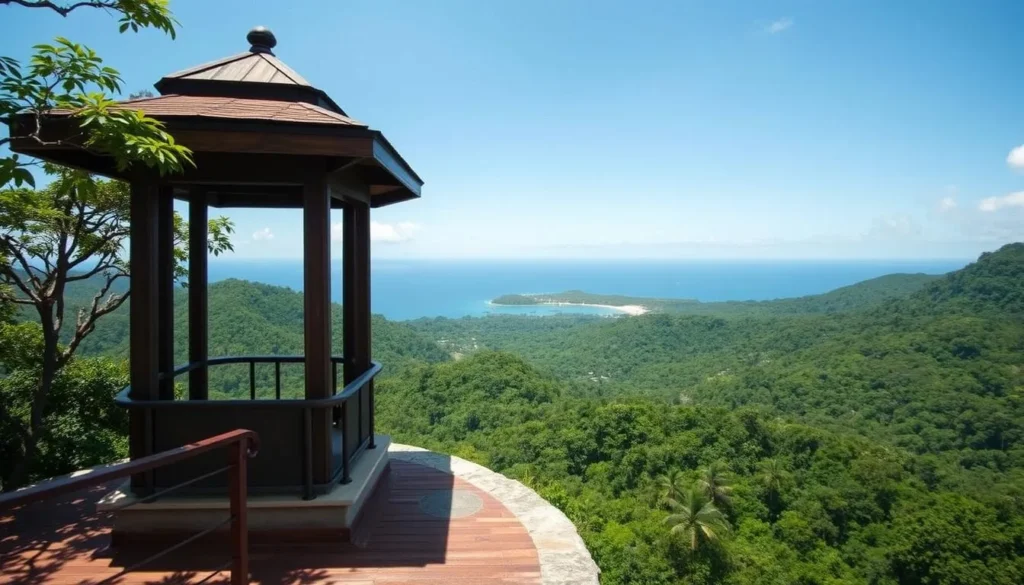 Panoramic view from Yokahu Tower in El Yunque Rainforest overlooking the forest and Caribbean Sea
