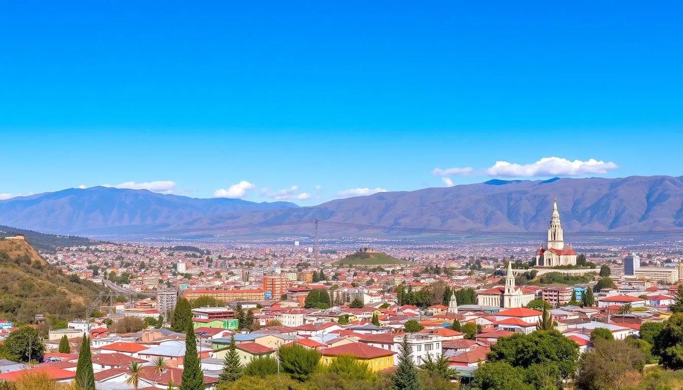 Panoramic view of Ambato Ecuador with mountains in the background and the city nestled in the valley