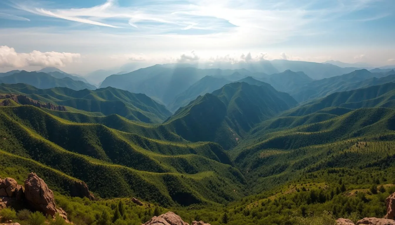 Panoramic-view-of-Aseer-National-Park-showing-lush-green-mountains-and-valleys-with-clouds Panoramic view of Aseer National Park showing lush green mountains and valleys with clouds hovering above the peaks