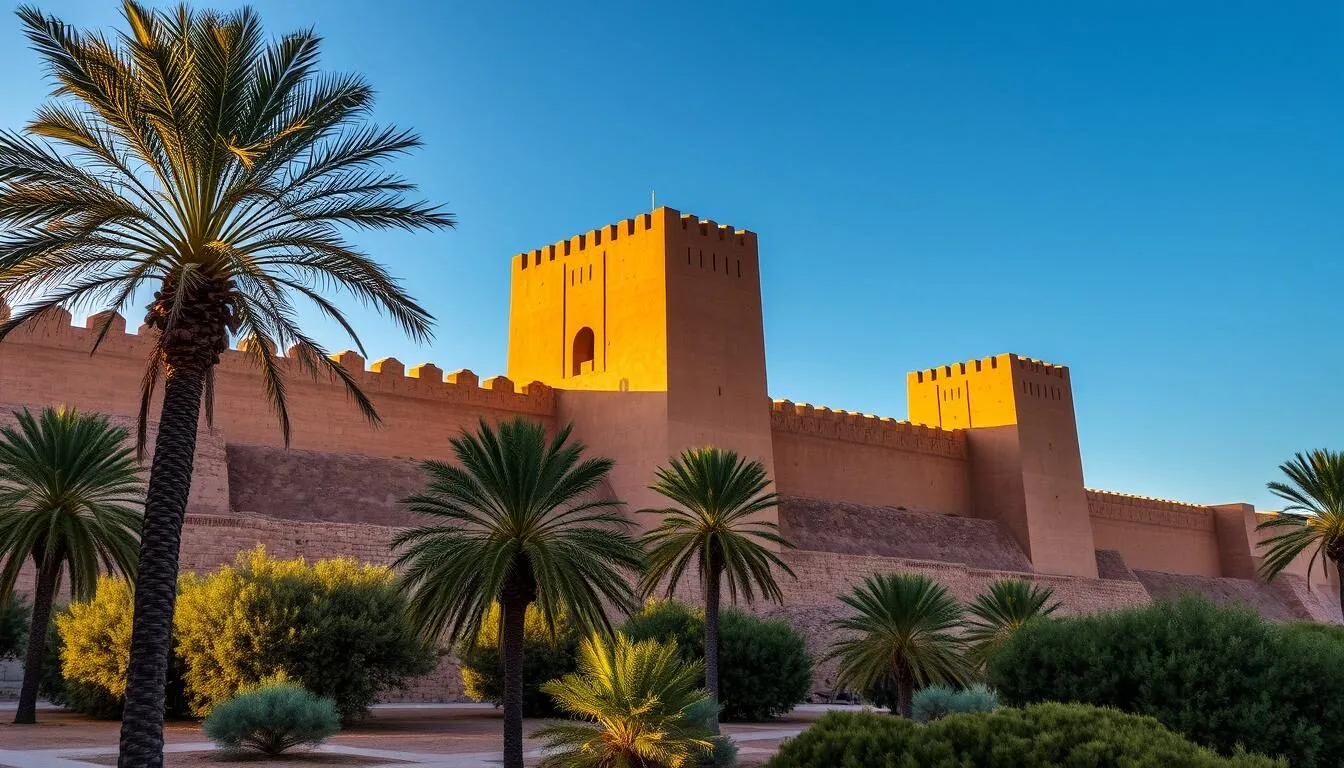 Panoramic view of Bahla Fort and surrounding oasis in Oman