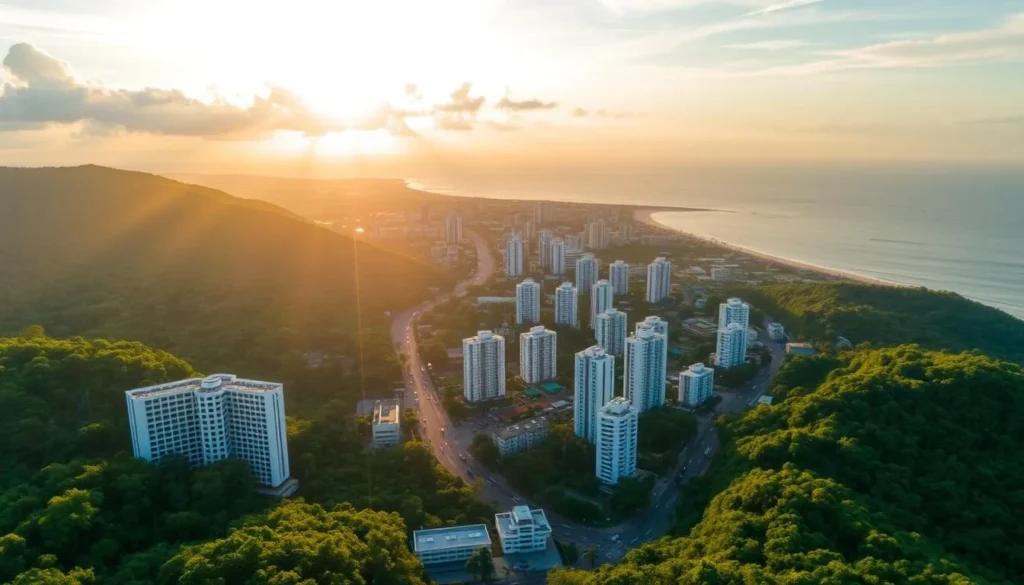 Panoramic view of Balikpapan showing the contrast between urban development and surrounding nature