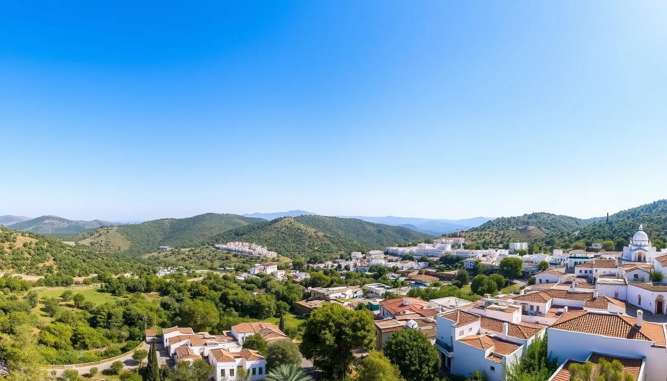 Panoramic view of Benslimane, Morocco with cork oak forests in the background