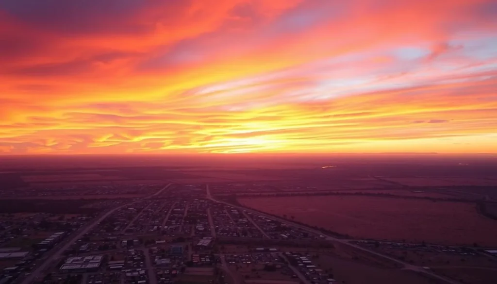 Panoramic view of Broken Hill from the Line of Lode lookout at sunset