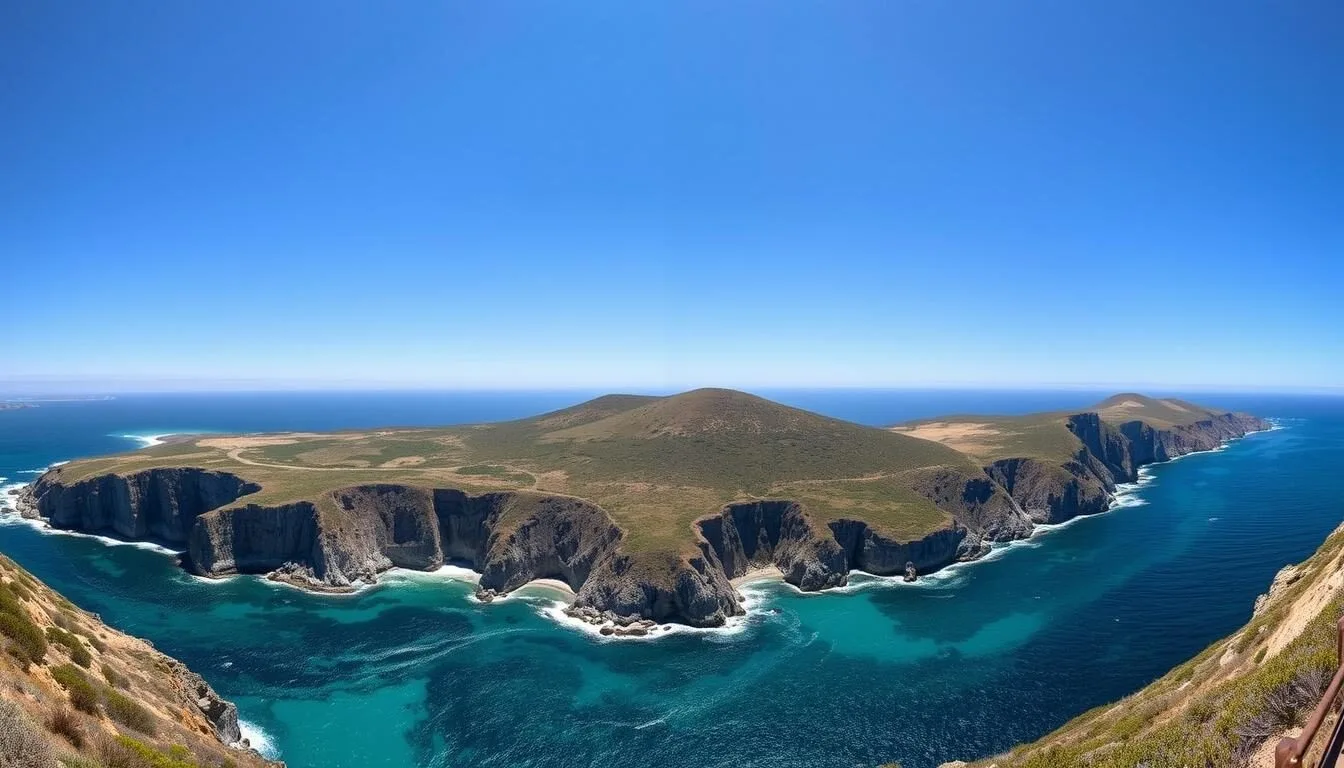 Panoramic view of Channel Islands National Park showing dramatic coastline and blue waters