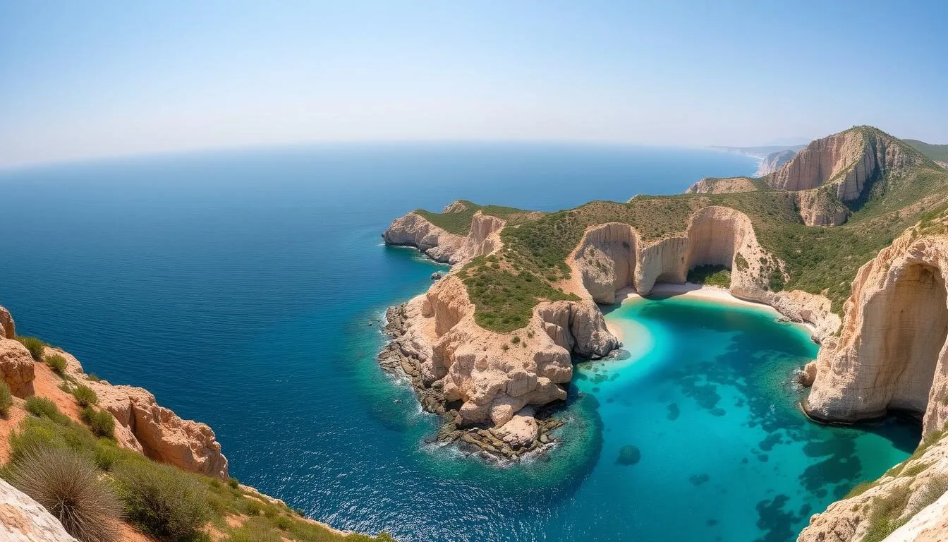 Panoramic view of Chekka's coastline in Lebanon showing the Mediterranean Sea and dramatic cliffs