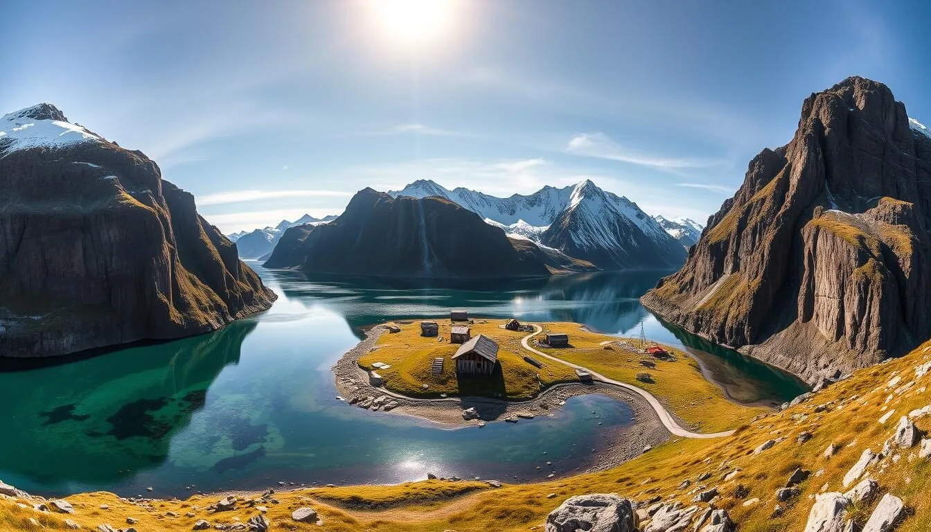 Panoramic-view-of-Etah-Greenland-with-fjords-and-mountains-in-the-background Panoramic view of Etah, Greenland with fjords and mountains in the background
