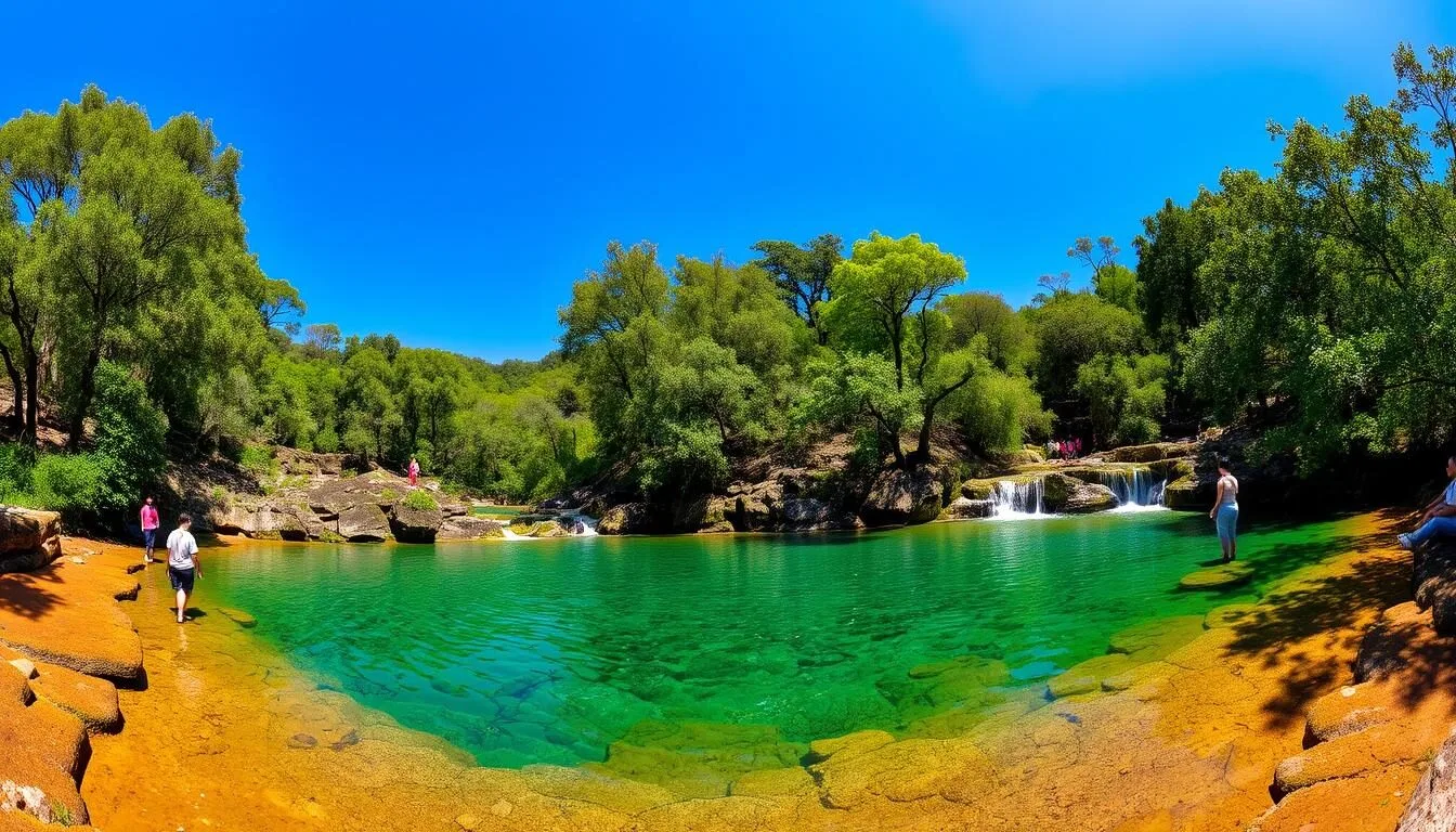 Panoramic view of Fuentes Brotantes de Tlalpan National Park showing the natural springs and lush greenery in Mexico City
