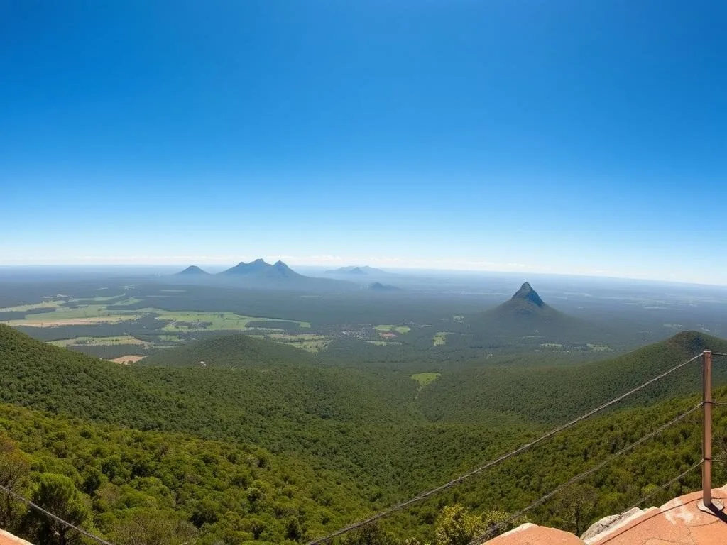 Panoramic view of Glass House Mountains from a Montville Queensland lookout