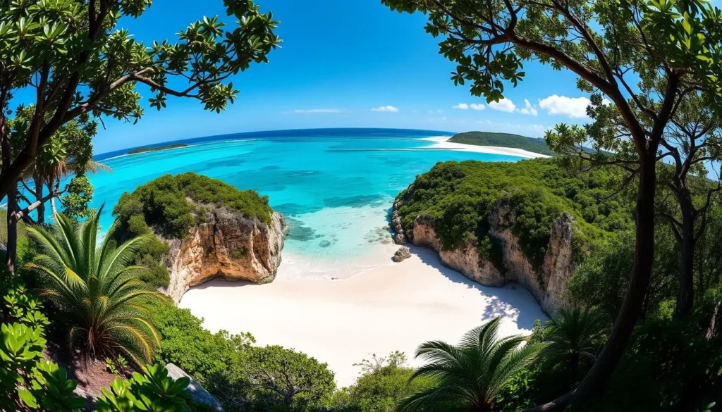 Panoramic view of Isla Contoy showing pristine beaches and turquoise waters