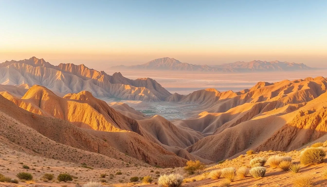 Panoramic view of Jebel Orbata National Park showing mountain ranges and arid landscape in Tunisia