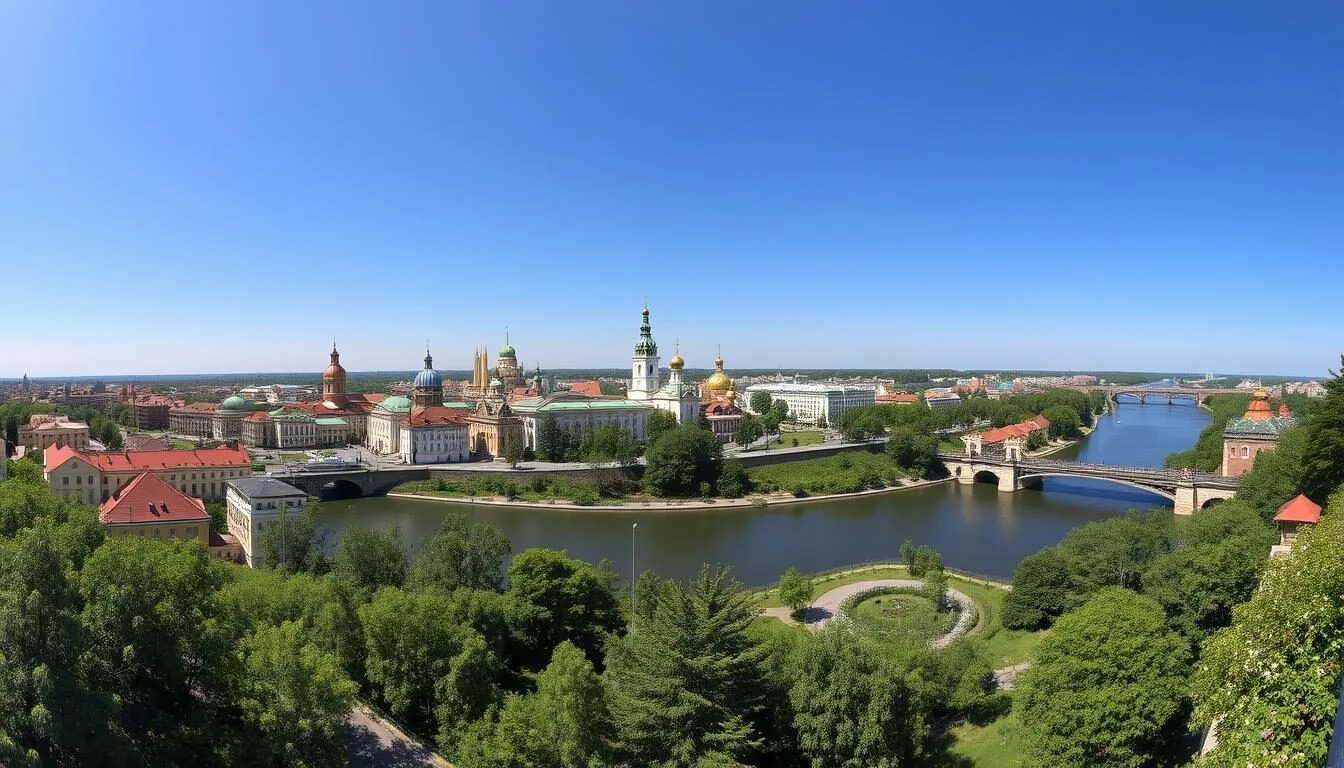 Panoramic-view-of-Kirov-Russia-with-the-Vyatka-River-and-colorful-buildings-along-the-shore Panoramic view of Kirov, Russia with the Vyatka River and colorful buildings along the shore