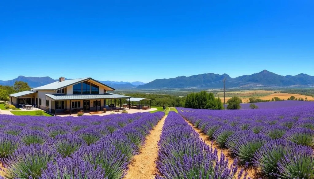 Panoramic view of Kooroomba Vineyard and Lavender Farm in Mount Alford Queensland Panoramic view of Kooroomba Vineyard and Lavender Farm in Mount Alford Queensland
