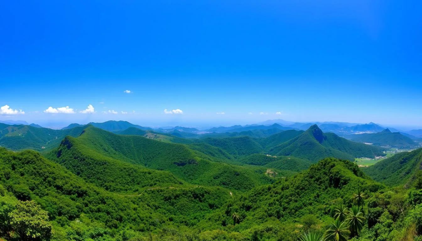 Panoramic view of La Mensura - Pilotos National Park in Cuba showing lush mountains and valleys